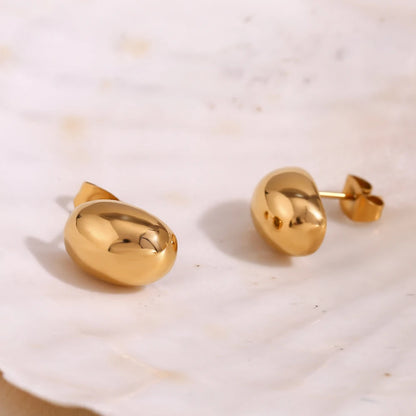 MamacitaSlay 316L Stainless Steel Puffy Bean Stud Earrings 18K Gold Plated Waterproof Jewelry For Women Minimalist Daily Wear