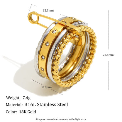 MamacitaSlay 316L Stainless Steel Zircon Mixed Color Multilayer Paperclip Ring Party Waterproof Jewelry Women's Unique Ring Gift