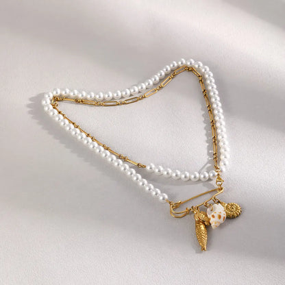 MamacitaSlay 316L Stainless Steel Pearl Paperclip Conch Shell Necklace 18K Gold Plated Waterproof Vacation Jewelry For Women