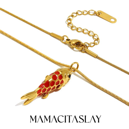 MamacitaSlay 316L Stainless Steel Enamel Koi Fish Pendant Necklace Party Waterproof Neck Jewelry Women's Elegant Necklace Gift