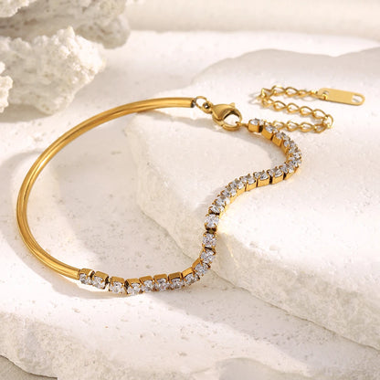 MamacitaSlay 316L Stainless Steel Zircon Asymmetric Bracelet Party Waterproof Jewelry Women's Creative Wrist Jewelry Bracelet