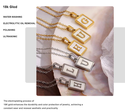MamacitaSlay 18K Gold Plated Chain Necklaces Male Square Shell Letters Necklaces 316L Stainless Steel Jewelry For Women Gift