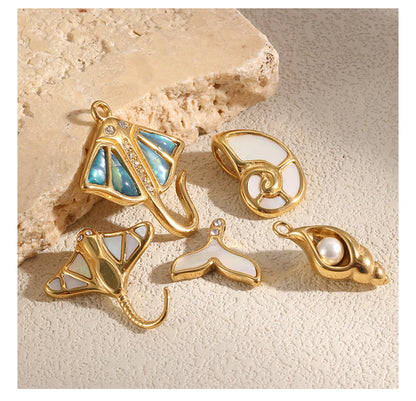 MamacitaSlay 316L Stainless Steel Ocean Theme Zircon Shell Charms 18K Gold Plated Waterproof Making DIY Jewelry For Women Gift