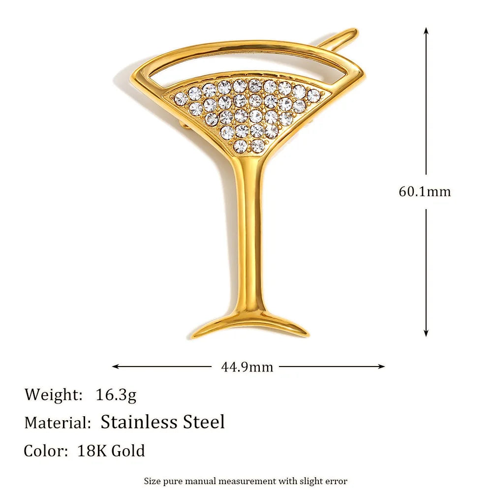 MamacitaSlay Unique 18K Gold Plated Zircon Wine Glass Leopard Brooch Banquet Waterproof Jewelry Women's High Quality Jewelry