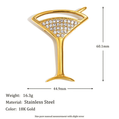 MamacitaSlay Unique 18K Gold Plated Zircon Wine Glass Leopard Brooch Banquet Waterproof Jewelry Women's High Quality Jewelry