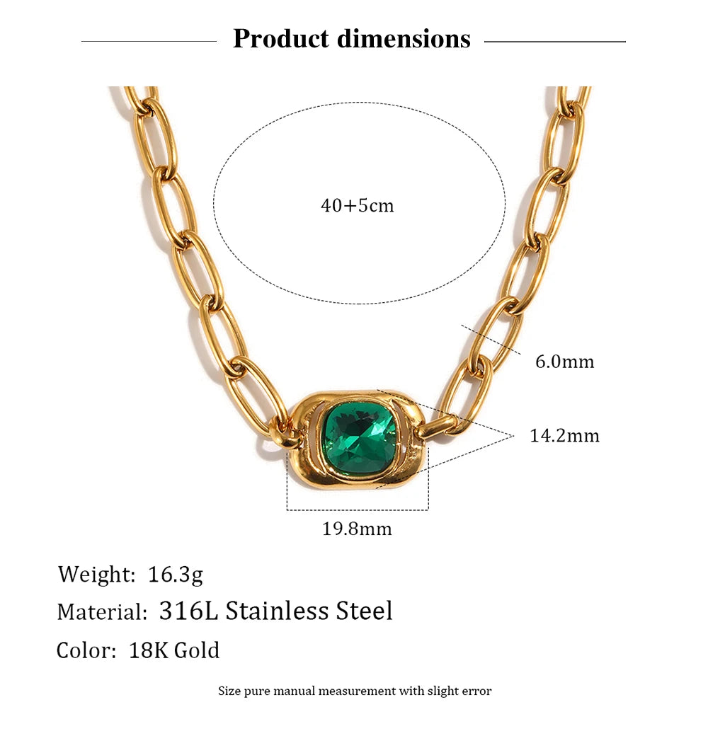 MamacitaSlay 316L Stainless Steel Green Zircon Pendant Necklace 18K Gold Plated Waterproof Vintage Luxury Jewelry Gift For Women