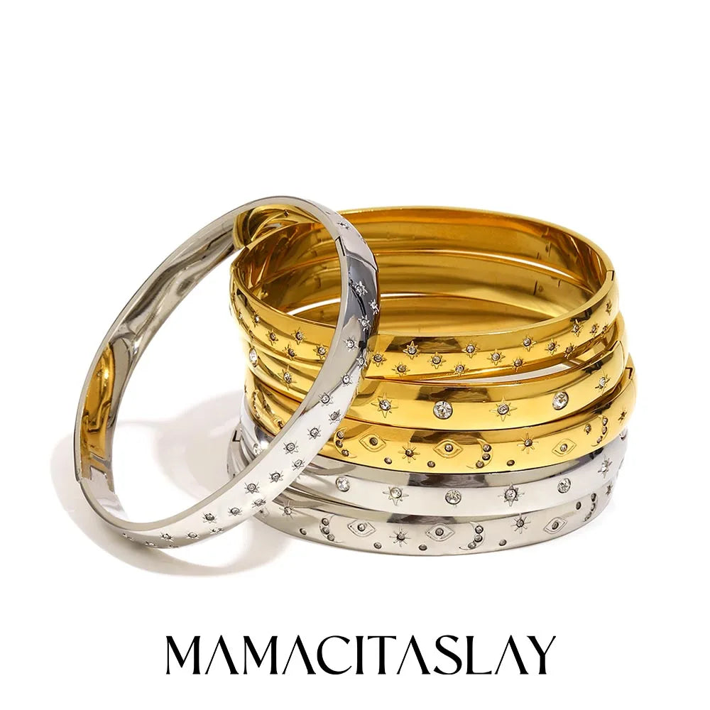 MamacitaSlay 316L Stainless Steel Star Moon Open Bracelet Bracelet 18K Gold Plated Waterproof Jewelry Women's Unique Bracelet