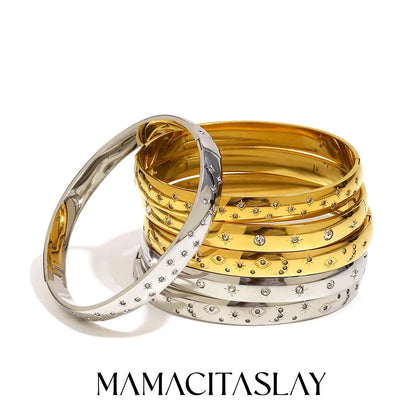 MamacitaSlay 316L Stainless Steel Star Moon Open Bracelet Bracelet 18K Gold Plated Waterproof Jewelry Women's Unique Bracelet