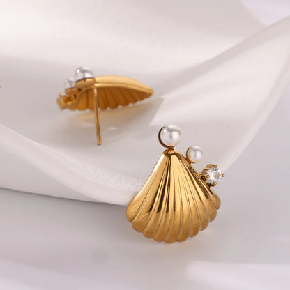 Zircon Pearl Shell Stud Earring
