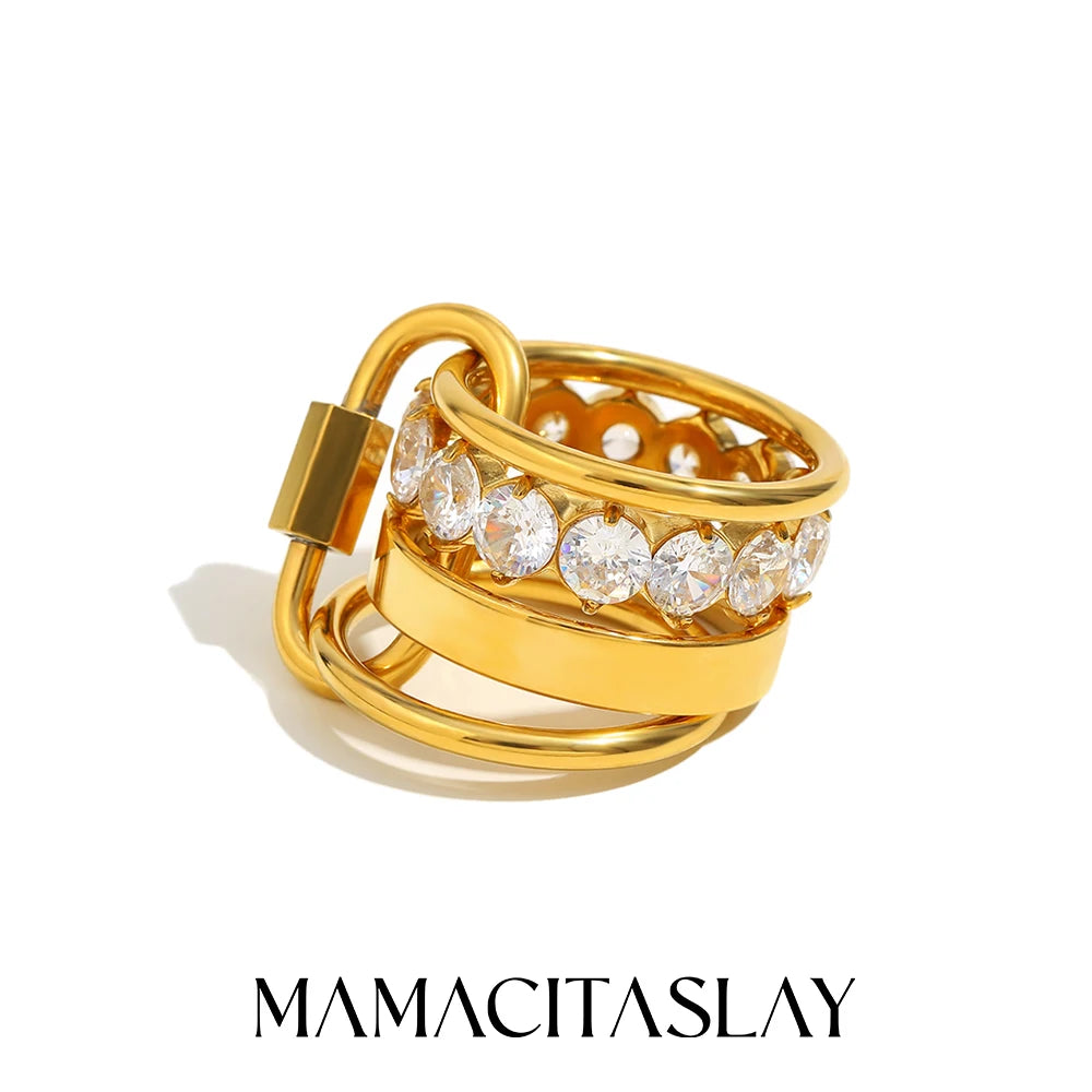 MamacitaSlay Creative 316L Stainless Steel Zircon Multilayer Ring Party Waterproof Jewelry Women's Charm Ring High Quality Gift