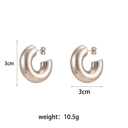 MamacitaSlay 316L Stainless Steel Smooth Ribbed C Shaped Earrings 18K Gold Plated Waterproof Jewelry For Women Everyday Wear