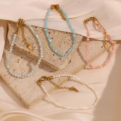 MamacitaSlay Summer 3mm natural stone amazonite Turquoise Jade Larimar Bracelet on the leg Waterproof Anklets jewellery women