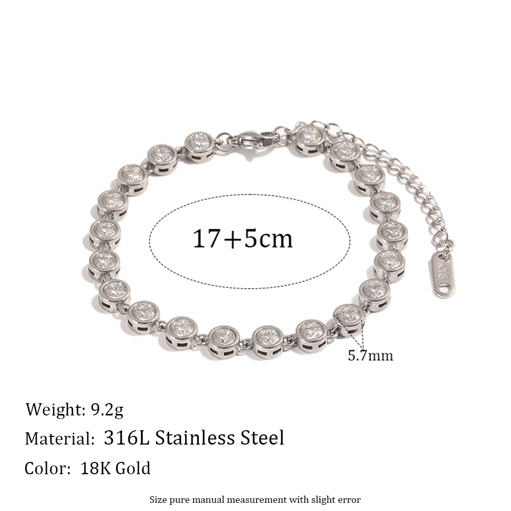 MamacitaSlay 316LStainlessSteel Round Zircon Tennis Bracelet 18K Gold Plated Waterproof Jewelry For Women Wedding Dating Jewelry