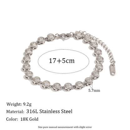 MamacitaSlay 316LStainlessSteel Round Zircon Tennis Bracelet 18K Gold Plated Waterproof Jewelry For Women Wedding Dating Jewelry