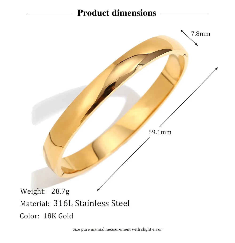 MamacitaSlay 316L Stainless Steel Plain Polished Multiple Sizes Cuff Bangle 18K Gold Plated Waterproof Jewelry For Women  Gift