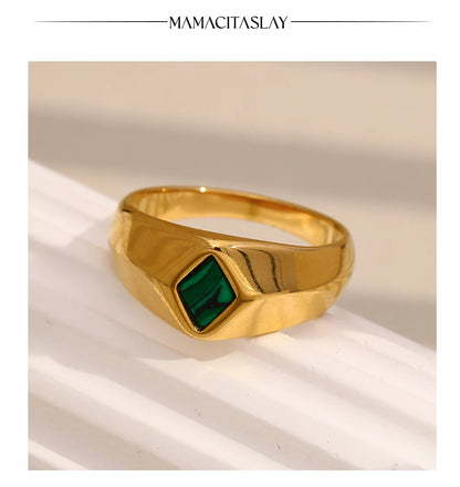 MamacitaSlay Minimalism 316 Stainless Steel Peacock Stone Ring 18K Gold Plated Waterproof Jewelry Women's Charm Ring Party Gift