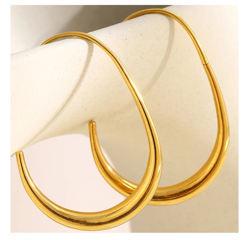 MamacitaSlay 316L Stainless Steel Pear Shape Hollow Out Hoop Earrings 18K Gold Plated Waterproof Jewelry Women's Unique Earrings