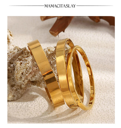 MamacitaSlay 316L Stainless Steel Smooth Surface Stackable Bangle 18K Gold Plated Waterproof Jewelry Women's Classic Bracelet
