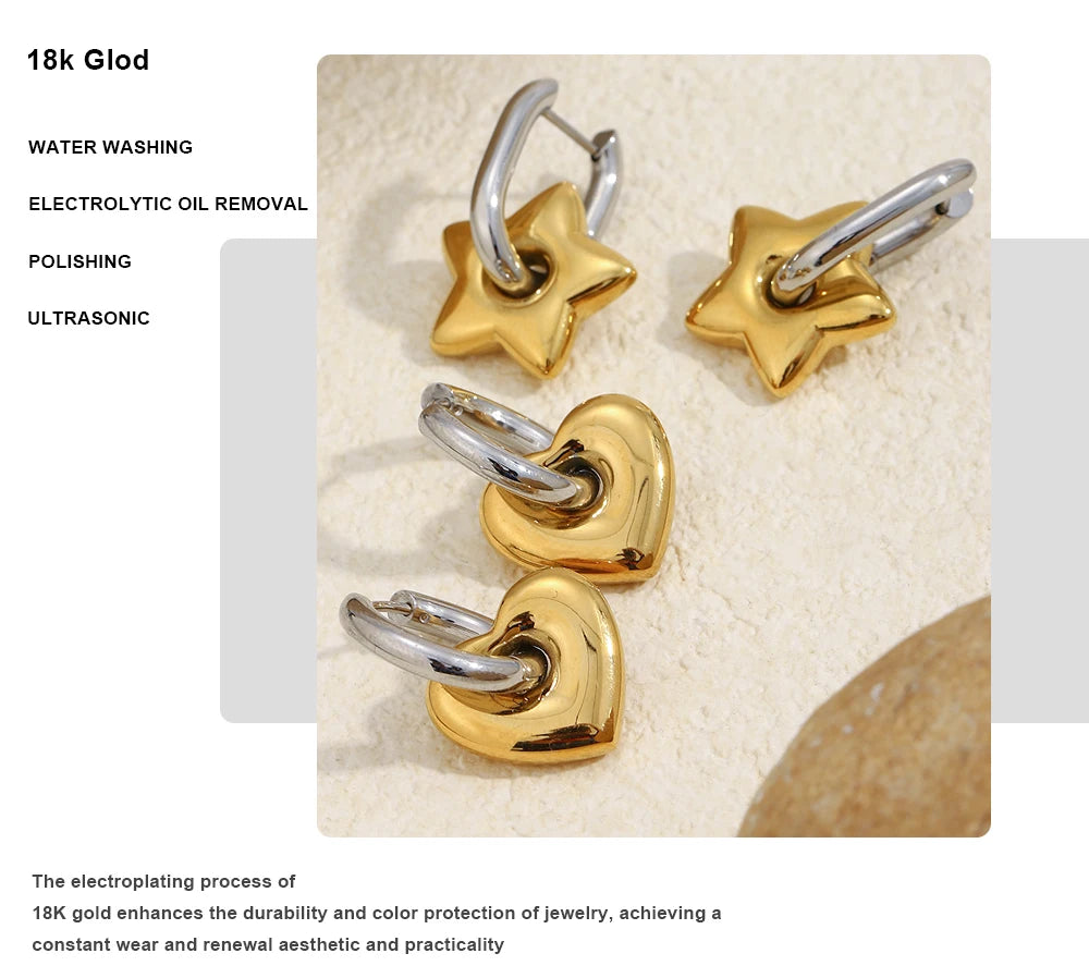 Mamacitaslay Mixed Color Star Heart Charm Hoop Earrings 316L Stainless Steel Waterproof Jewelry For Women Party Everyday Wear