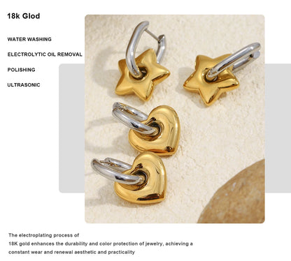 Mamacitaslay Mixed Color Star Heart Charm Hoop Earrings 316L Stainless Steel Waterproof Jewelry For Women Party Everyday Wear