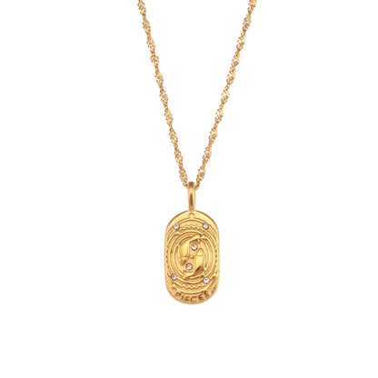 MamacitaSlay 316L Stainless Steel Zircon 12 Constellation Tarot Card Necklace 18K Gold Plated Waterproof Jewelry Women's Gifts