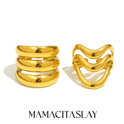 MamacitaSlay 316L Stainless Steel Multilayer Open Ring Party Waterproof 18K Gold Plated Jewelry Women's Charm Cool Ring Gift