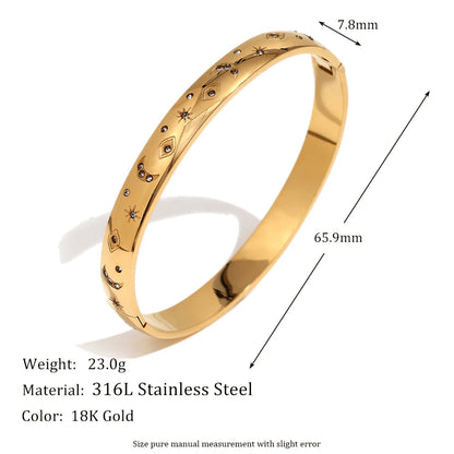 MamacitaSlay 316L Stainless Steel Star Moon Open Bracelet Bracelet 18K Gold Plated Waterproof Jewelry Women's Unique Bracelet