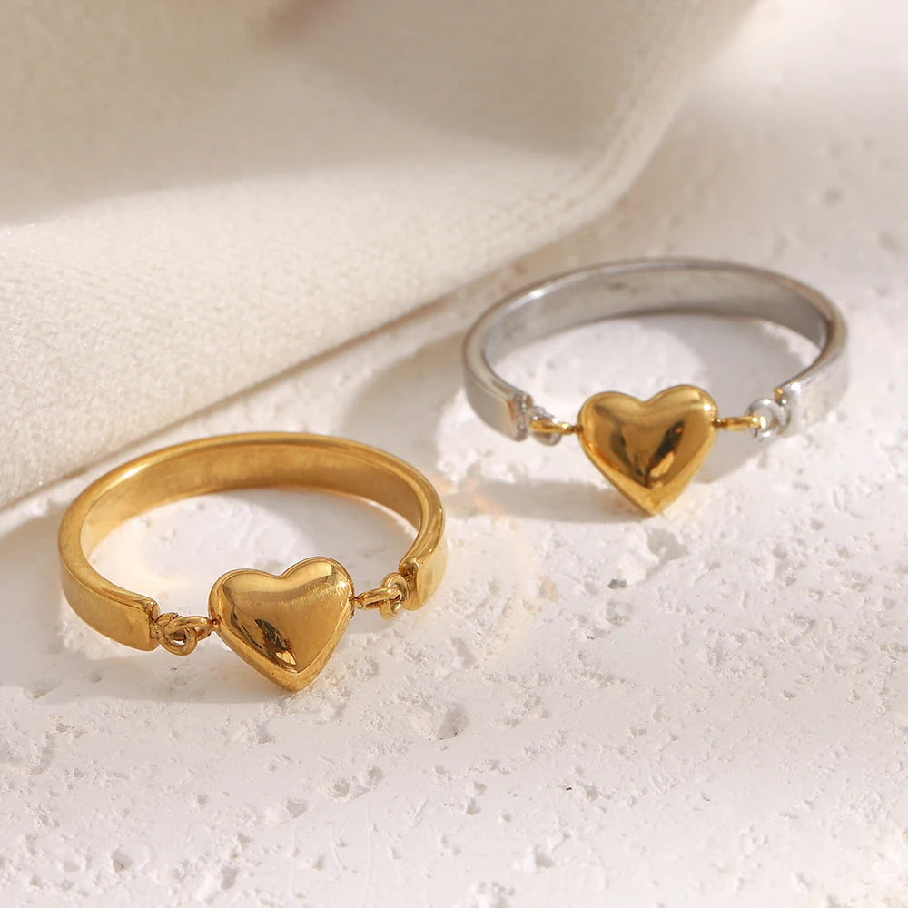 MamacitaSlay 316L Stainless Steel Two Tone Heart Ring Party Waterproof Jewelry Women's Unique Cool Charm Ring 2025 Trend Gift