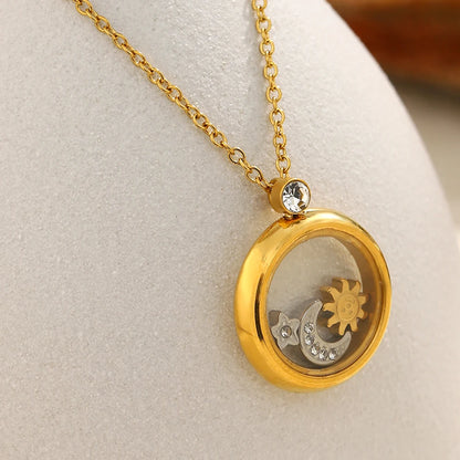 MamacitaSlay 316L Stainless Steel Celestial Pendant Necklace 18K Gold Plated Waterproof Jewelry Gift For Women Everyday Wear