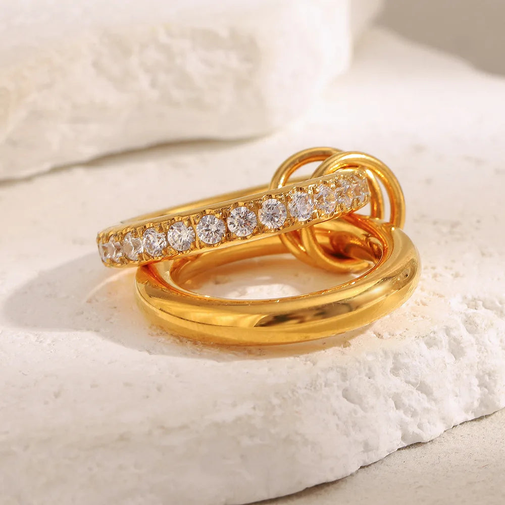 MamacitaSlay 316L Stainless Steel Baroque Pearl Zircon Ring 18K Gold Plated Waterproof Casual Statement Jewelry For Women Gift