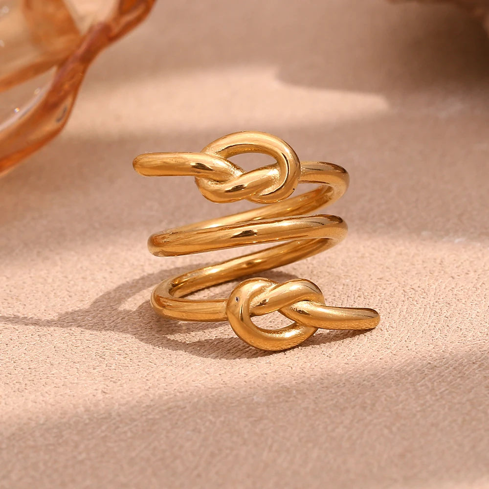 MamacitaSlay Vintage Three-Layer Knot rings Waterproof trendy women's stainless steel jewelry Woman accesories gifts for women
