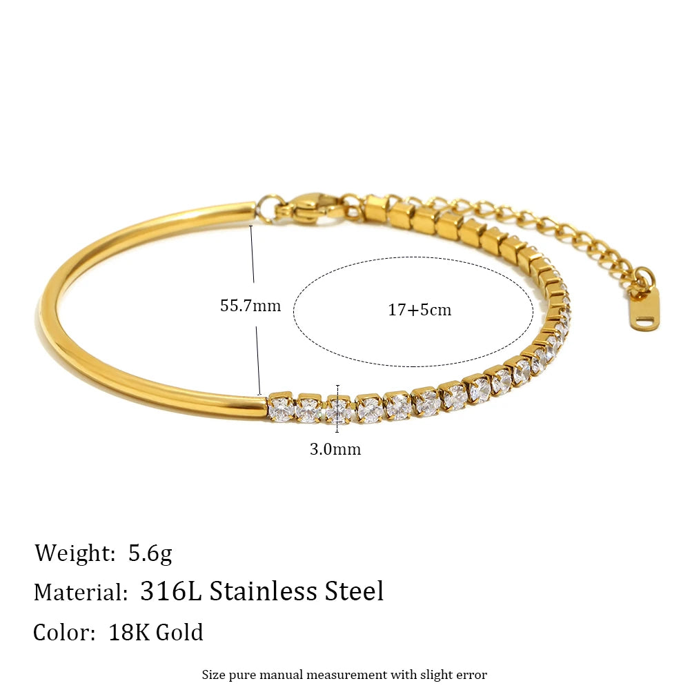 MamacitaSlay 316L Stainless Steel Zircon Asymmetric Bracelet Party Waterproof Jewelry Women's Creative Wrist Jewelry Bracelet