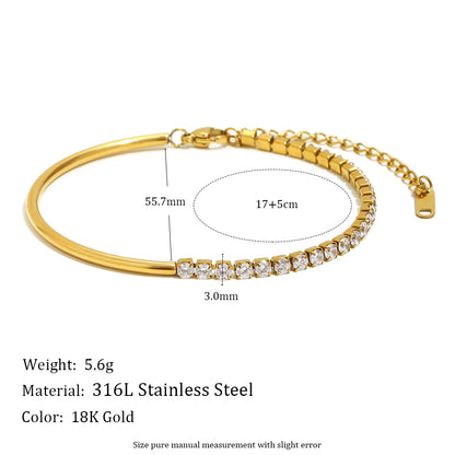 MamacitaSlay 316L Stainless Steel Zircon Asymmetric Bracelet Party Waterproof Jewelry Women's Creative Wrist Jewelry Bracelet
