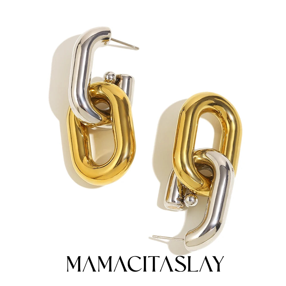 MamacitaSlay 316L Stainless Steel Double Color Double Layer Earrings Party Waterproof Jewelry Women's Unique Cool Earrings Gift