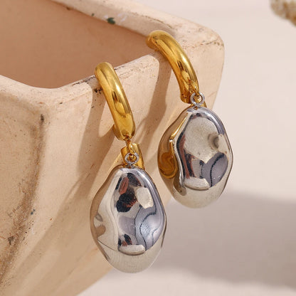 MamacitaSlay Unique Stainless Steel Double Color Irregular Pendant Hoop Earrings Women's Charm Waterproof Jewelry Creative Gift