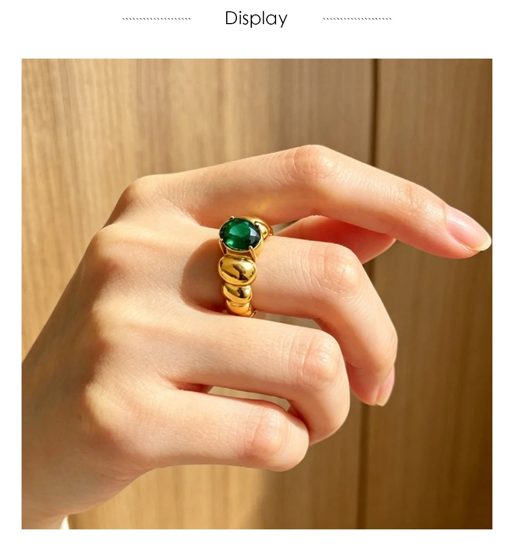 MamacitaSlay Classic 316L Stainless Steel Oval Multicolor Zircon Ring 18K Gold Plated Waterproof Jewelry For Women Everyday Wear