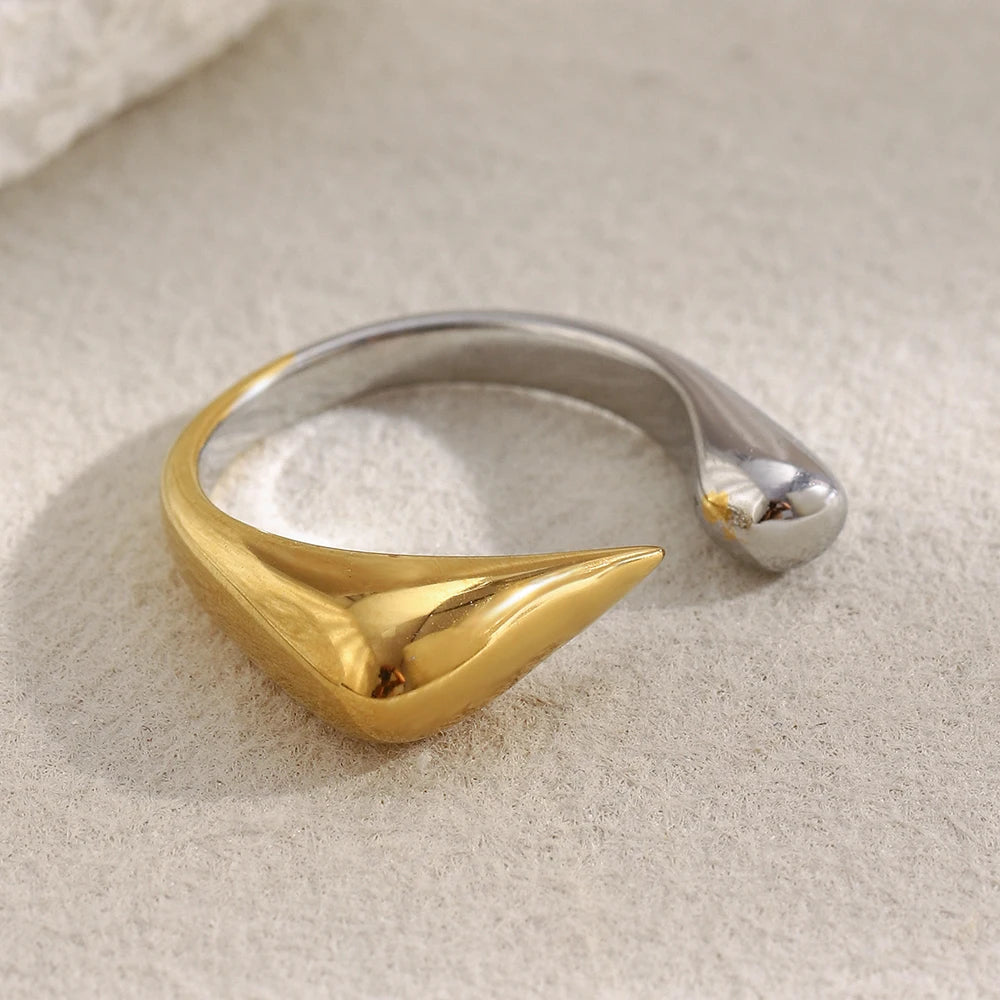 MamacitaSlay Unique Cool 316L Stainless Steel Two Tone Bird Beak Shaped Asymmetrical Open Ring Waterproof Jewelry Women's Ring