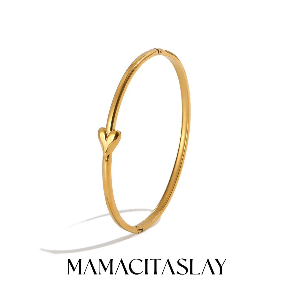 Mamacitaslay 316L Stainless Steel Heart Thin Bracelet Minimalist 18K Gold Plated Waterproof Jewelry Daily Dating Gifts Women