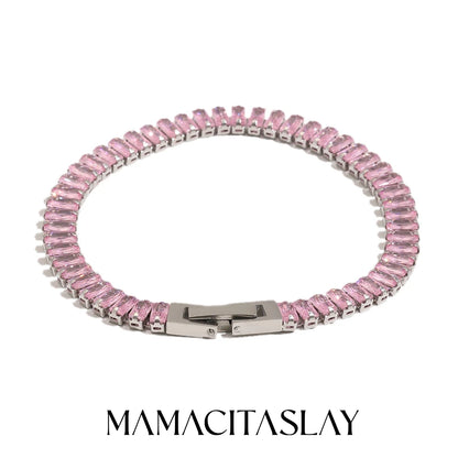 MamacitaSlay 316L Stainless Steel Baguette Zircon Bracelet 18K Gold Plated Waterproof Jewelry For Women Trend Stackable Bracelet