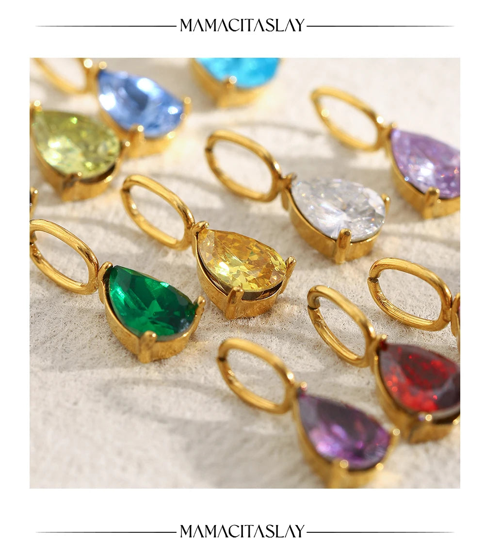 MamacitaSlay 316L Stainless Steel Zircon December Birthstone Charms Earrings Necklaces Bracelets DIY Pendant Waterproof Jewelry