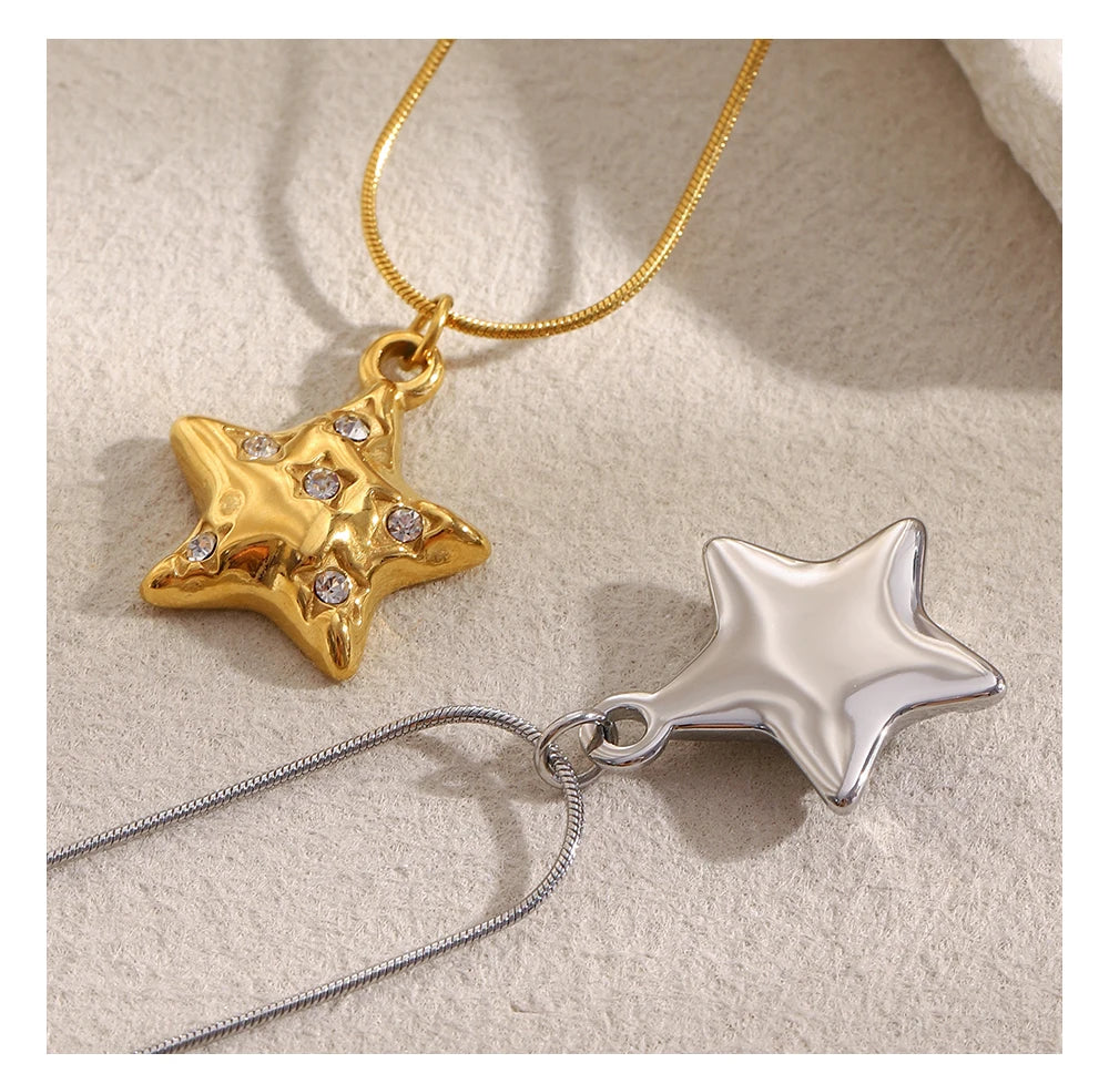 MamacitaSlay 316L Stainless Steel Zircon Star Pendant Necklace 18K Gold Plated Waterproof Jewelry Women's High Quality Necklace