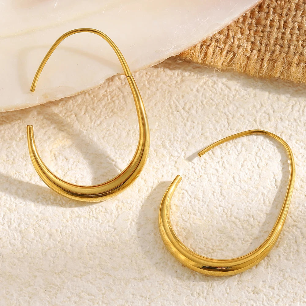 MamacitaSlay 316L Stainless Steel Pear Shape Hollow Out Hoop Earrings 18K Gold Plated Waterproof Jewelry Women's Unique Earrings