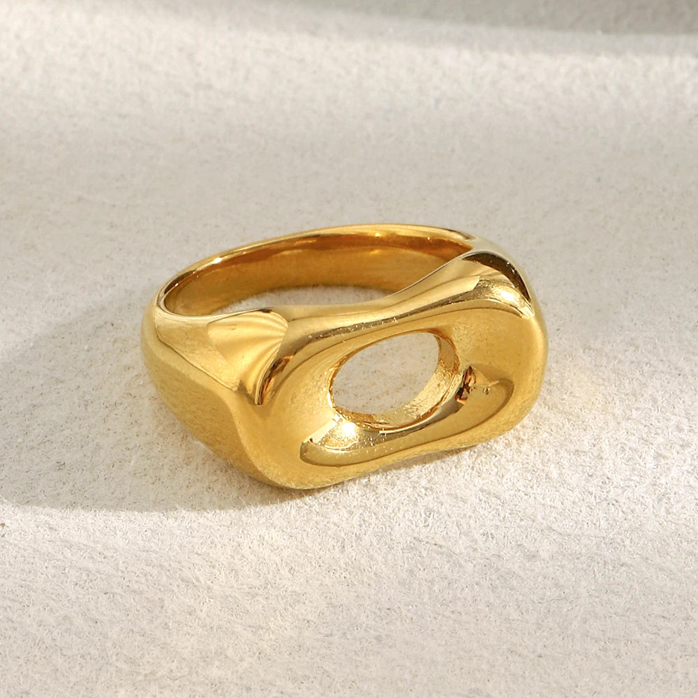 MamacitaSlay Minimalist 316L Stainless Steel Irregular Hollow Out Ring 18K Gold Plated Waterproof Jewelry For Women Daily Wear