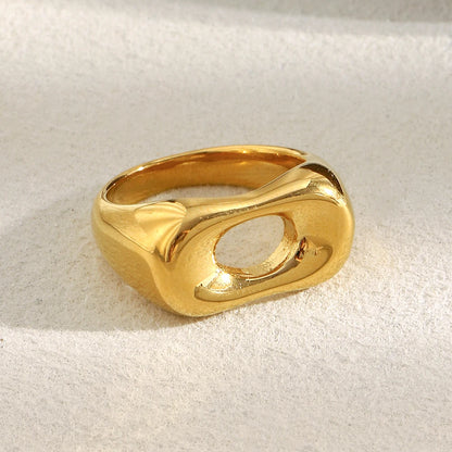 MamacitaSlay Minimalist 316L Stainless Steel Irregular Hollow Out Ring 18K Gold Plated Waterproof Jewelry For Women Daily Wear