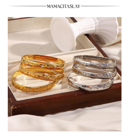 MamacitaSlay 316L Stainless Steel Star Moon Open Bracelet Bracelet 18K Gold Plated Waterproof Jewelry Women's Unique Bracelet