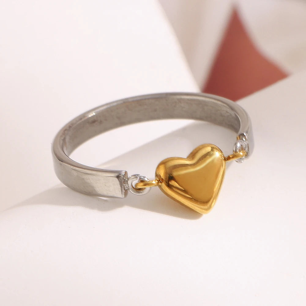 MamacitaSlay 316L Stainless Steel Two Tone Heart Ring Party Waterproof Jewelry Women's Unique Cool Charm Ring 2025 Trend Gift