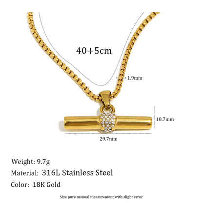 Inner Ziva Bohemian 316L Stainless Steel CZ Pendant T Bar Necklace 18K Gold Plated Waterproof Minimalist Jewelry For Women Men