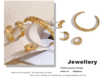MamacitaSlay Stainless Steel 18K Gold Plated Sun Moon Stars Ring 2025 New Design Waterproof Jewelry Women's Charm Finger Jewelry