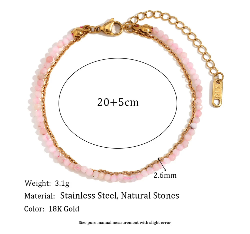 Mamacitaslay 316L Stainless Steel Natural Stone Beaded Thin Chain Bracelet Anklet Waterproof Everyday Jewelry For Women Gift