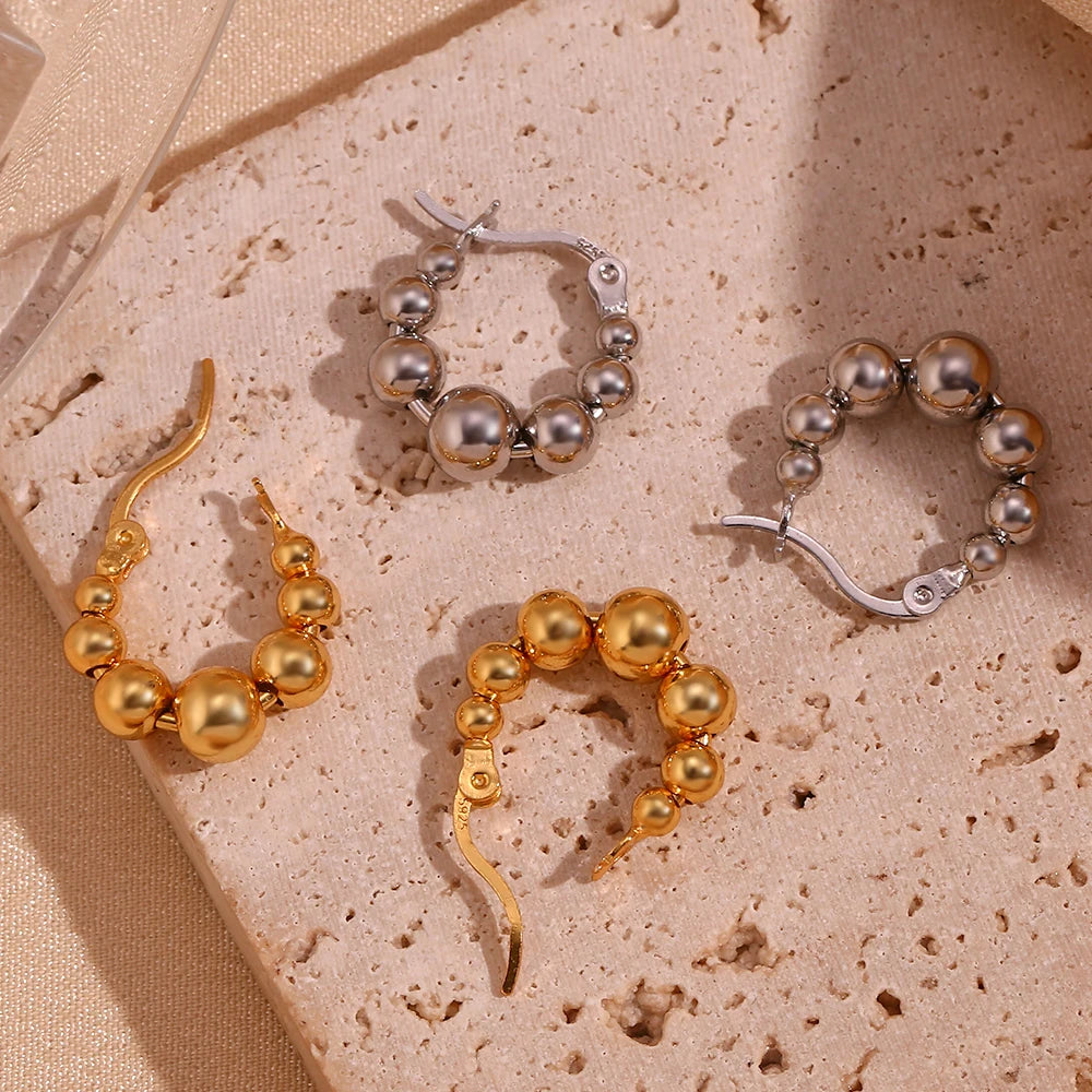 MamacitaSlay Unique Gradient Sized Beads Stainless Steel Earrings Party Waterproof Jewelry Women's Charm Statement Earrings Gift